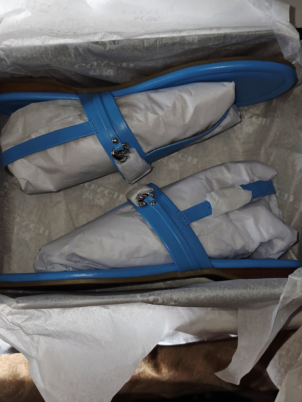 COACH Caterine Semi Matte Calf Leather Sandals in Azure Size 7M - Picture 7 of 8